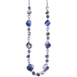 BULINLIN Long Beaded Silver Necklace for Her Crystal Bead Sweater Chain Fashion Jewelry Necklace Birthday Gifts for Women Mum(35-Blue)