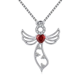 jiamiaoi 18K Weißgold Platte Winkel Anhänger Halskette 925 Sterling Silber Kreuz Kette mit 12month Birthstone, kommen mit Geschenk-Box