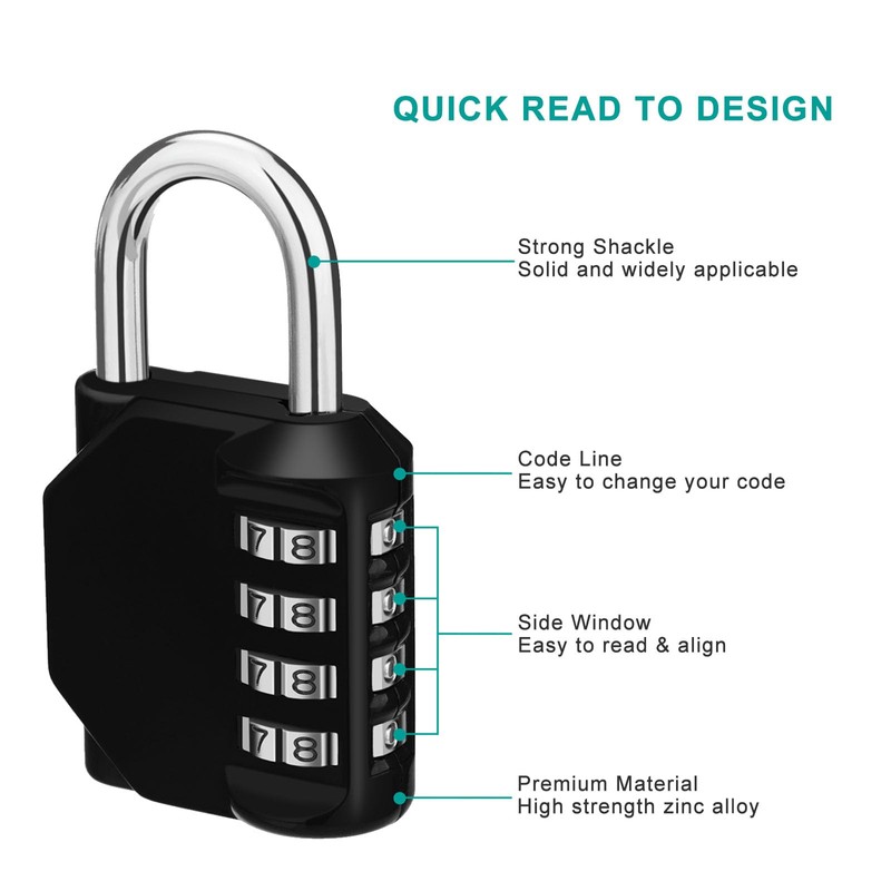 ZHEGE Combination Locker Padlock, 4 Digit Coded Padlock, Gym Lock,