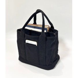 PACEKONER Canvas Tote Bag with Multi Pockets, Heavy Duty Tote, Foldable Shopping Bags, Reusable Grocery Bag for Work School Travel (Black)