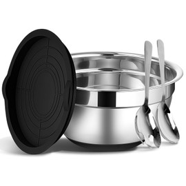 ShineMe Stainless Steel Salad Bowl with Lid and Serving Utensils, Large Metal Bowl for Preparing, Mixing, Marinating, and Serving with Anti-slip Bottom, Unbreakable Kitchen Bowls 7QT