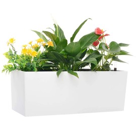 Rectangle Self Watering Planter Pots 7.5''x 20 Inch with 10 Quarts Coco Soil Indoor Outdoor Home Garden Modern Decorative Planter Pot for All House Plants Flowers Herbs (1, White(7.5''x20''))