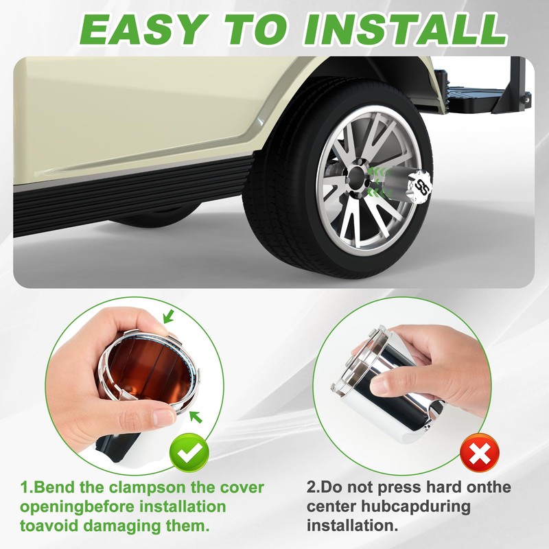 10L0L Golf Cart SS Chrome Wheel Center Caps ITP Push
