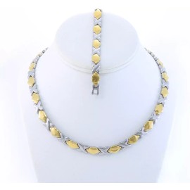 BLINGWORLD Hugs and Kisses Necklace Bracelet Set Stampato Stainless Steel 2 Tone 18"