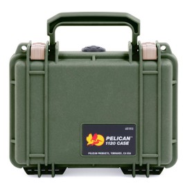 ColorCase Pelican Protector 1120 Case OD Green - Small Size Waterproof Case with Pick & Pluck Foam & Convoluted Lid Foam - Desert Tan Latches