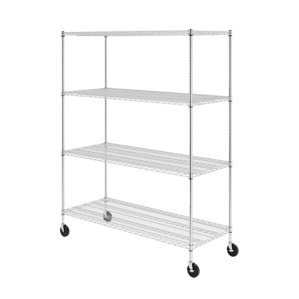 SafeRacks NSF Certified Storage Shelves, Heavy Duty Steel Wire Shelving Unit with Wheels and Adjustable Feet, Used as Pantry Shelf, Garage or Bakers Rack Kitchen Shelving - (24"x60"x72" 4-Tier)