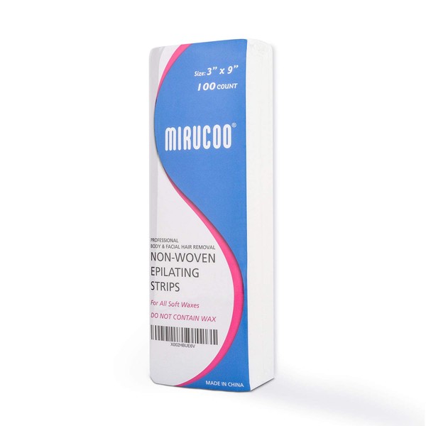 Mirucoo 100 Pieces Large Non-woven Wax Strips for Body and Facial Hair Removal, 3 Inches x 9 Inches Salon Quality Epilating Strips