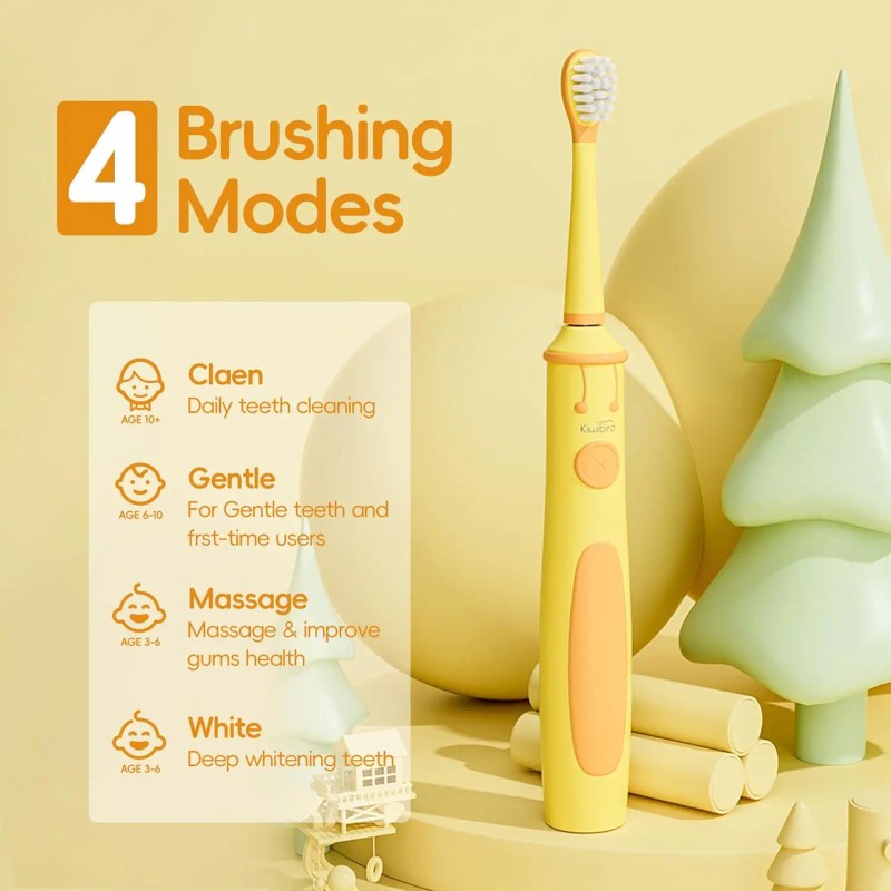 Ages 3-10 Kids Toddler Electric Toothbrush Extra Soft Silicone Bristles