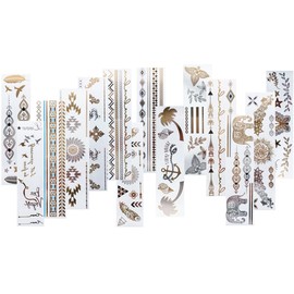 14 Sheets Temporary Gold and Silver Tattoo Bracelet Tattoo Metallic Tattoos Feather Tattoo Palm Tree Tattoo