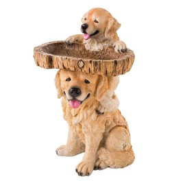 Resin Bird Bath Statue Puppy Tree Ornaments Bird Feeder for Garden Yard Decoration