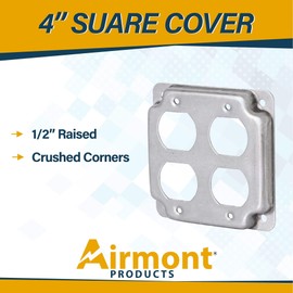 (5 Pack) 2-Gang Duplex Receptacle Electrical Box Cover – 4" Square – Galvanized Steel, 1/2" Raised, Exposed Work – for Double Duplex Receptacle and Outlet Applications – Fits 4-Inch Junction Boxes