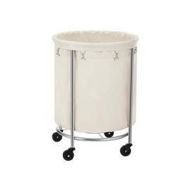 SONGMICS HOME Laundry Basket with Wheels, Rolling Laundry Hamper, Round Laundry Cart with Steel Frame and Removable Bag, Organiser:_Cream_18.5 Gal (70L)
