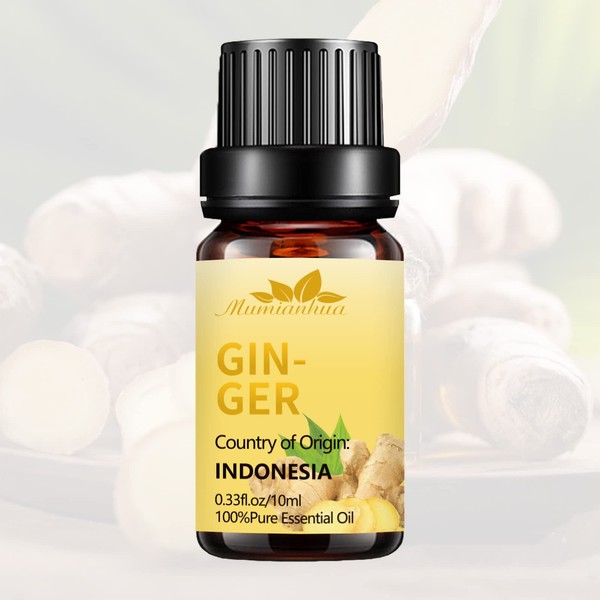 Ginger Essential Oil Mumianhua Ginger Massage Oil Pure Ginger Aromatherapy Oil Ginger Oil for Hair Growth, Diffuser, Soap Making, Belly Fat, Skin-10ml