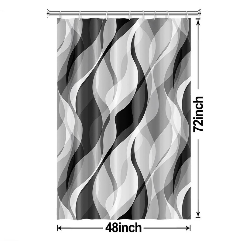 Ruelvth Grey Shower Curtain, Modern Abstract Black and Grey Striped
