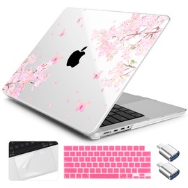 Yebiseven for M4 MacBook Pro 14 Inch Case 2025 2024 2023 2021 Model A3112/A3401/A3185/A2918/A2992/A2779/A2442 M3 M2 M1, Hard Shell with Keyboard Cover+Trackpad Film+OTG Adapter, Cherry Blossom