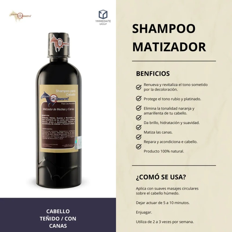 Shampoo Matizador De Canas Y Mechas Yeguada Reserva 500 Ml