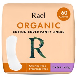 Rael Rael Panty Liners for Women, Organic Cotton Cover - Extra Long Pantiliners, Light Absorbency, Unscented, Chlorine Free (Extra Long, 60 Count)