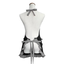 Mijotex Cute Vintage Apron Ladies Kitchen Aprons for Women Girls with Pockets for Mothers Day Gift (Black & White Gingham, 28.7"×25.6")