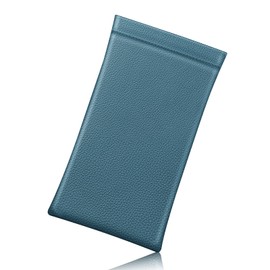 Fintie Eyeglasses Pouch with Cleaning Cloth, Portable Squeeze Top Vegan Leather Soft Glasses Case Anti-Scratch Sunglasses Bag, Ocean Blue