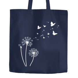 Autiga® Jute Bag Dandelion Butterflies Cotton Bag Fabric Bag Navy 2 Long Handles
