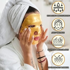 5 x 24K Gold Bio Collagen Face Mask Crystal Gold Powder Gel Facial Masks Anti Ageing Hydrating Moisturizing Brightening Skincare for All Skin Types