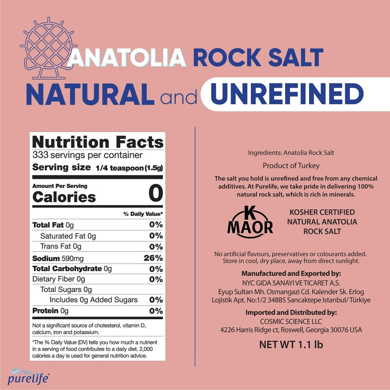 Purelife Anatolian Coarse Rock Salt - 500g | Natural Harvested