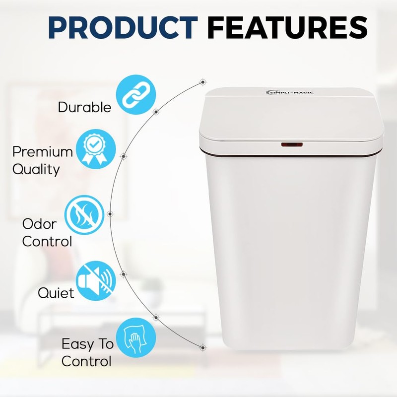 SIMPLI-MAGIC 79502 13 Gallon Touchless Sensor Trash Can, Rectangle Garbage
