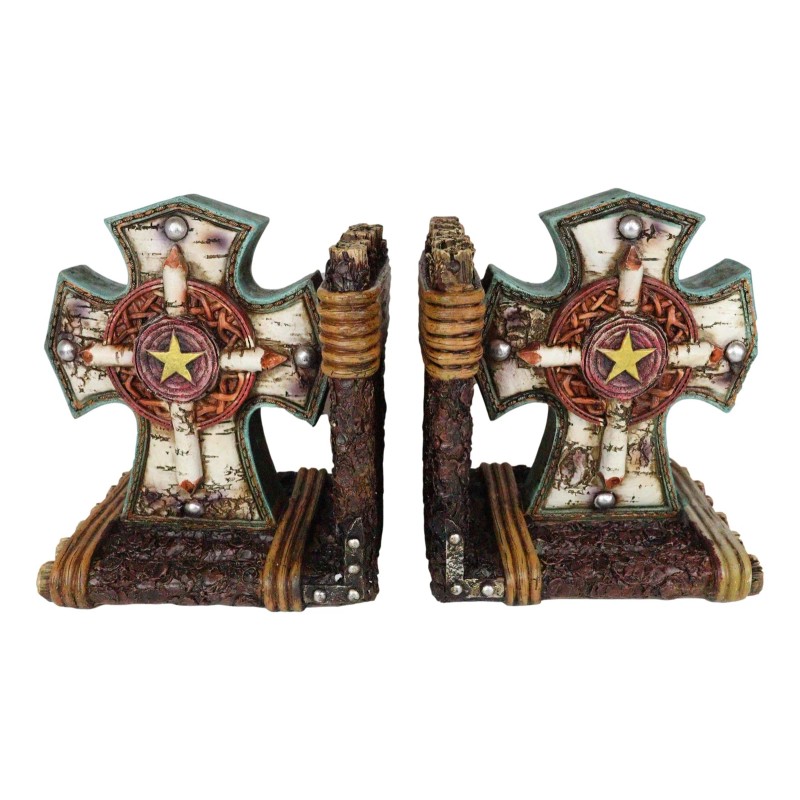 Rustic Western Star Turquoise Birchwood Birch Tree Cross Decorative Bookends
