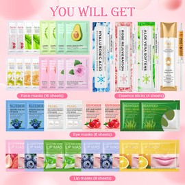 Face Masks Skincare Set Teenage Girls Gift Sets 36 Pcs Pamper Gifts for Women,Moisturize,Soothe,Hydrate Face Mask Set,Christmas Stocking Stuffers ( Face Masks, Eye Patches, Lip Masks, Face Essense)