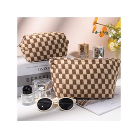 Schminktasche, Geburtstagsgeschenke für Frauen, große, karierte Reise-Schminktasche mit kleinem Fassungsvermögen, 2er-Pack Kosmetiktaschen, tragbare Kulturtasche für Mutter, Schwester, Freunde Mädchen