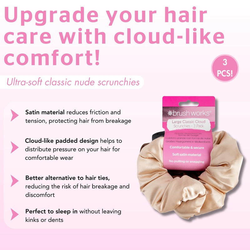 Brushworks Large Classic Cloud Scrunchies - 3 Pack