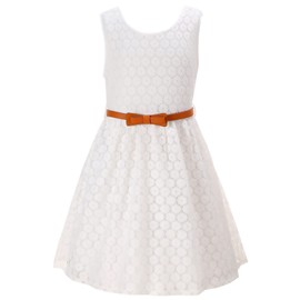 Girls Dresses Prom Dresses for Toddlers Casual Sleeveless Party Wedding Holiday White Dresses for Girl Formal Bridesmaid Church Lace Dress Knee Length Sundress with Belt (Size 4-5 Years)=White-110
