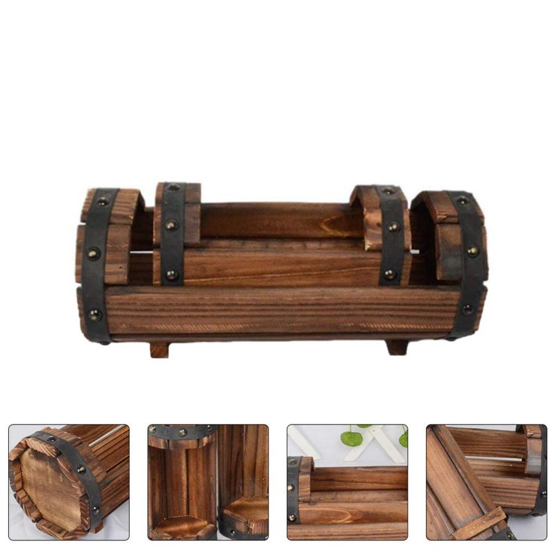 Rustic Half Barrel Planters 2Pcs Wooden Flower Pot for Yard