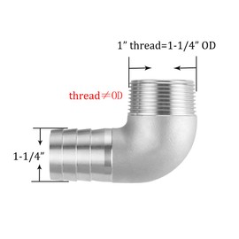 Joywayus Stainless Steel Hose Fitting 90 Degree Elbow 1-1/4" Barb x 1" Male Pipe Water/Fuel/Air