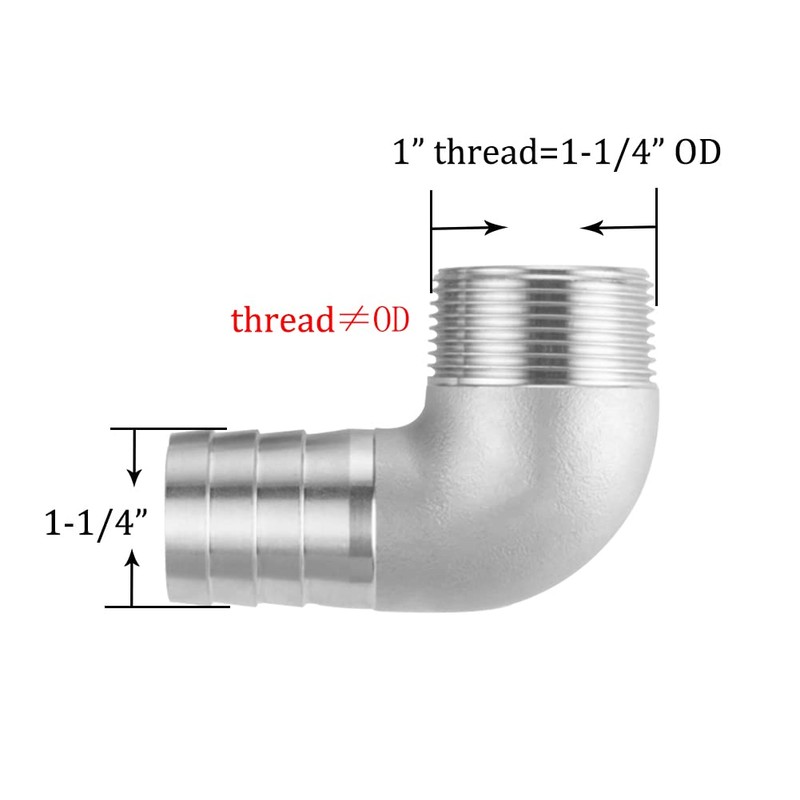 Joywayus Stainless Steel Hose Fitting 90 Degree Elbow 1-1/4" Barb