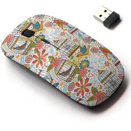 2.4G Wireless Mouse with Cute Pattern Design for All Laptops and Desktops with Nano Receiver - Elegant Flowers Bird Cages