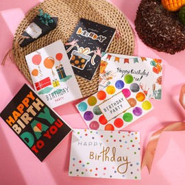 Tarjetas de Cumpleaños, 6 diseños ×4 Juegos, Sobres Incluidos, Tarjeta de Felicitación de Feliz Cumpleaños, Tarjetas de Felicitación Coloridas Adecuado para Dar a Amigos / Familiares / Colegas/ Compañeros de Clase (24 PCS)