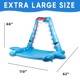 Zone Tech Splash Pad Sprinkler for Kids Outdoor Play, Big Inflatable Shark Sprinkler with Basketball Hoop Water Splash Pad for Dog, Toddlers Outdoor Water Toys, Ball and Accessories Included