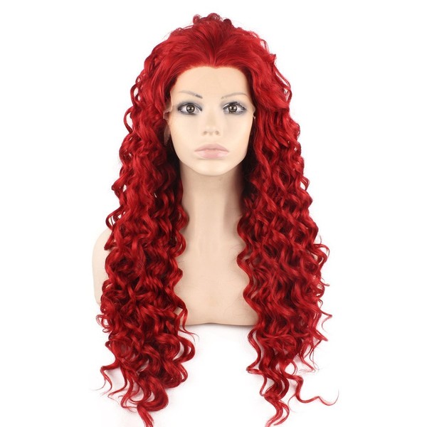 Mxangel Long Heat Resistant Fiber Hair Red Stylish Curly Lace Front Wig