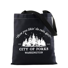 City Of Forks Twi-light Merch Edward's Girl Gift Forks Washington Gift Vampire Lover Tote Bag Forks Washington Gift (DA RAIN TC blk)