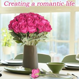 30 rosas de seda artificiales de color rosa intenso con tallo largo para arreglos, bodas, fiestas, decoración del hogar