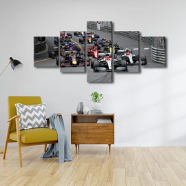 Rustic Home Decor Racing Car House Decorations for Living room Wall Art Paitings Pictures Sports Car Canvas 5 Panel Modern Artwork Framed Gallery-wrapped Ready to Hang -50''Wx24''H