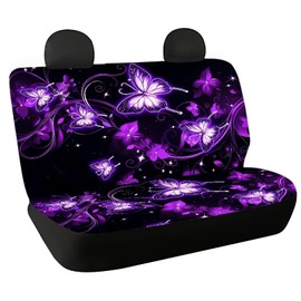 Panskyllis Purple Butterfly Car Back Seat Cover Polyester Rear Bench Ideal Back Seat Protector for Kids & Dogs Interior Cover for Auto Truck Van SUV