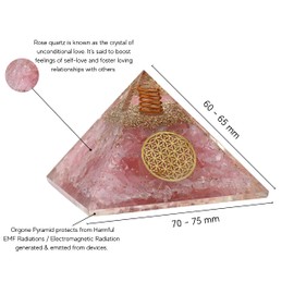 Large Orgone Pyramid | Rose Quartz Pyramid Crystal | Flower of Life Orgonite Pyramid | Organ Pyramids Positive Energy Healing