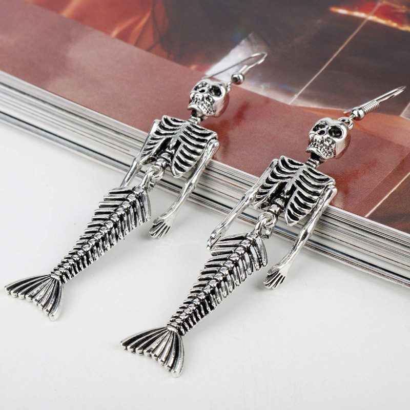 Siver Plated Vintage Human Skeleton Bones and Mermaid Skull Charm
