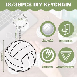 18 Pcs Volleyball Acrylic Keychain for Volleyball Team Gifts Boys Girls School Carnival Reward Volleyball Party Bag Gift Fillers Sports Souvenir Favors with 1 Black Marker for DIY Writing