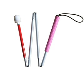 Aluminum Mobility Folding White Cane for Vision Impaired and Blind People (Folds Down 4 Sections) (Pink Handle, 115 cm)