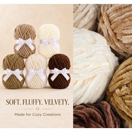 ilauke 5x100g Chenille Yarn Chunky, Crochet Yarn for Amigurumi, Brown Tones