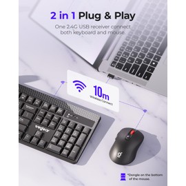 wegear Wireless Keyboard and Mouse Combo, 5-Level Adjustable 4000 DPI Mouse, Quiet 2.4G Full Size Keyboard with 8 Additional Shortcuts, Silent Typewriter for PC, Desktop, Laptop, MacBook
