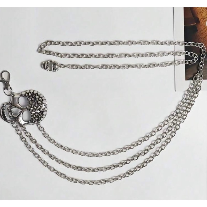 Skull Layered Waist Chain Belt - Punk Gothic Crossover Body